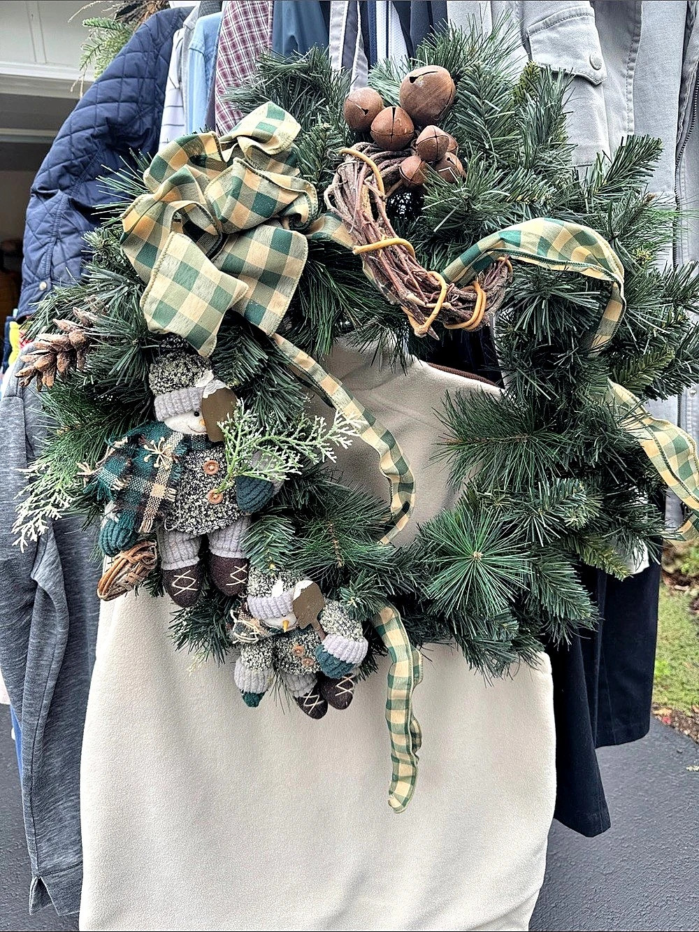 Christmas Greenery Wreath with Plush snowmen